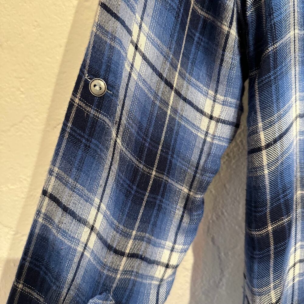 Krazy Kat Size Small plaid Button Down crochet Back Cottage Long & 3/4 sleeve - Picture 9 of 9